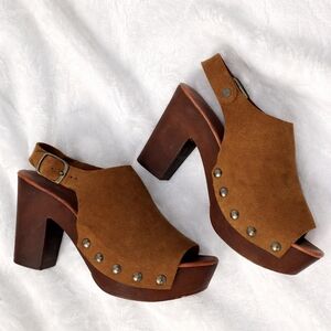 Y2K Inspired Mila Paoli Italy Brown Suede Studded Platform Clogs 37